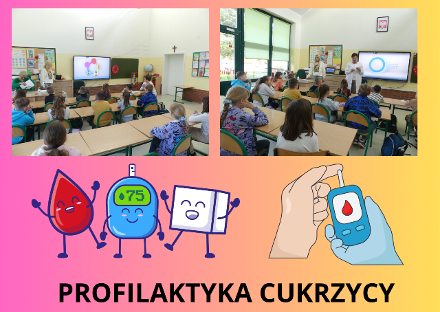 kolaż zdjęć uczniów na spotkaniu z pielęgniarką szkolną
