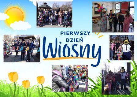 Kolaż zdjęć uczniowie w pierwszym dniu wiosny
