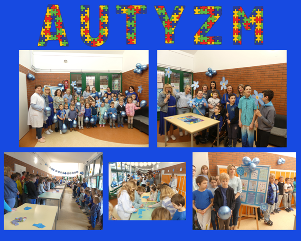 kolaż zdjęć uczniów na korytarzu szkolnym
