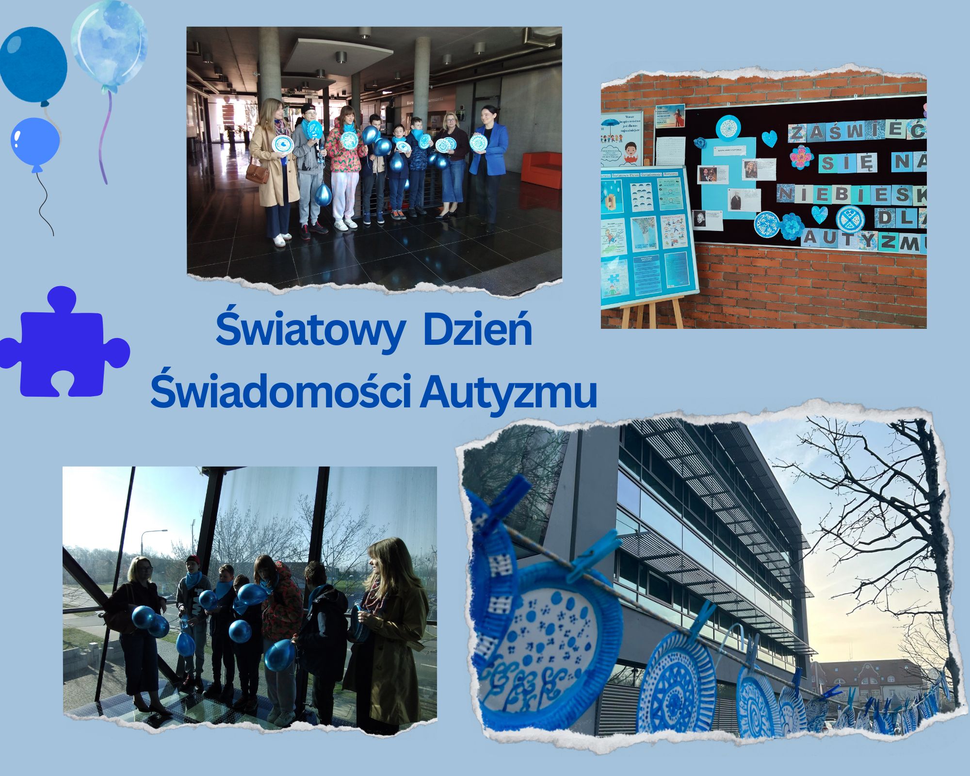 kolaż zdjęć uczniów z opiekunami w starostwie powiatowym