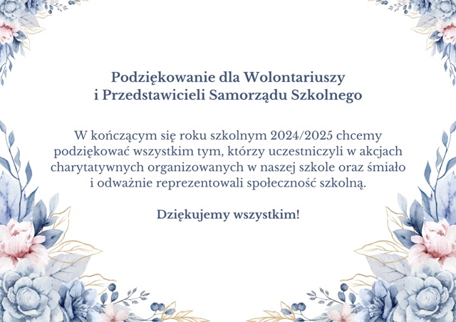 grafika z podziękowaniem od Samorządu Uczniowskiego i Wolontariatu