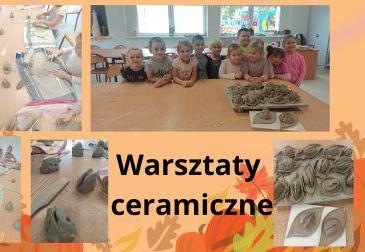 Kolaż zdjęć uczniowie podczas warsztatów ceramicznych