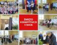 kolaż zdjęć uczniów na uroczystym apelu z okazji święta uchwalenia Konstytucji 3 maja