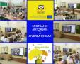 kolaż zdjęć uczniów na spotkaniu autorskim z pisarką i malarką